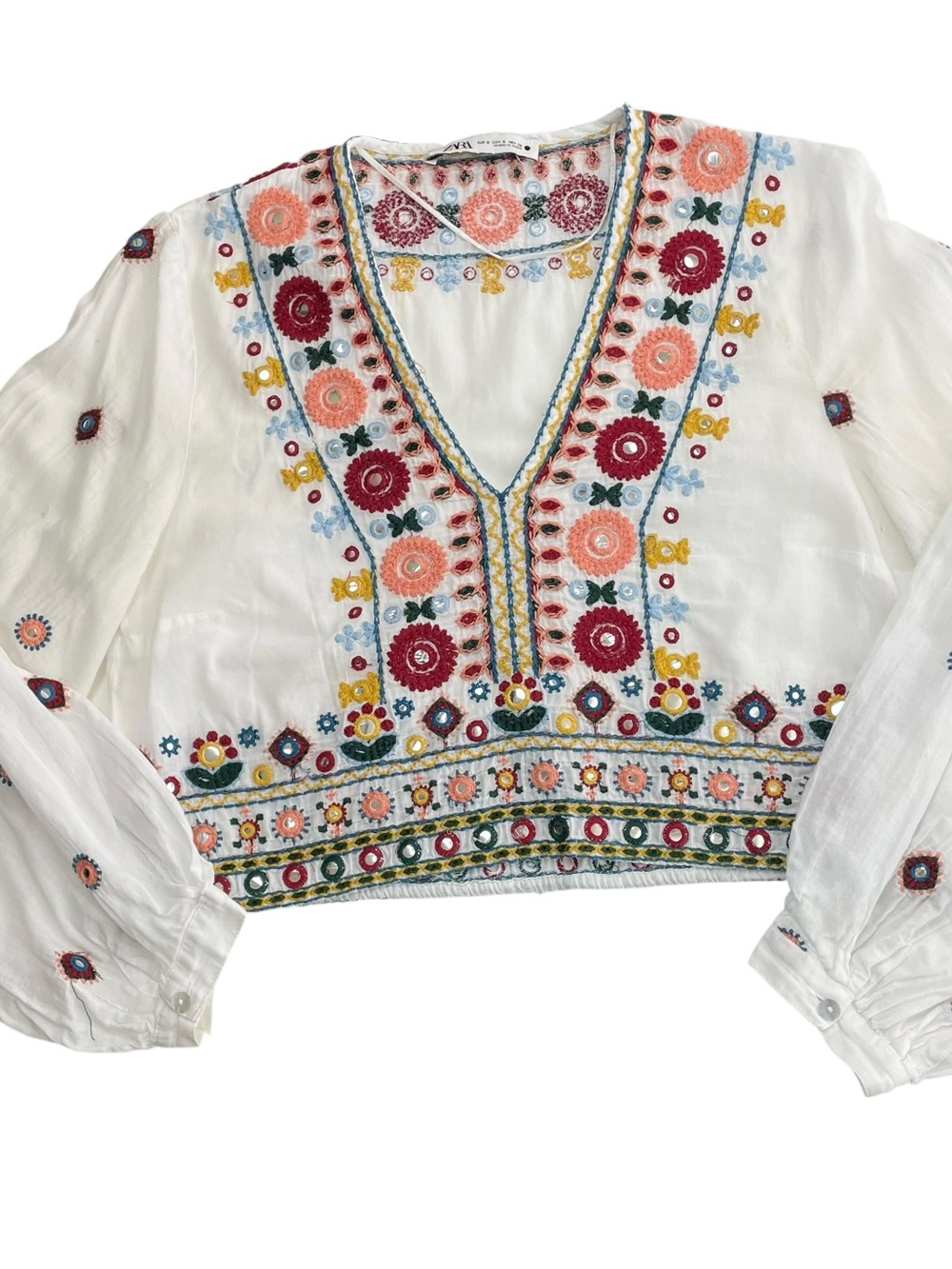 Zara Boho Embroidered White Top Small - Picture 13 of 15